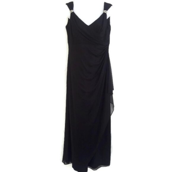 Alex Evenings Dresses & Skirts - Vintage Alex Evenings Formal Chiffon Dress w/ Rhinestone Clasps, Black, Size 8P